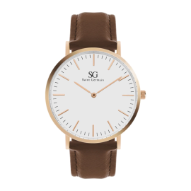Relgio Minimalista Marrom Pulseira de Couro Bronx Ros Gold 40mm